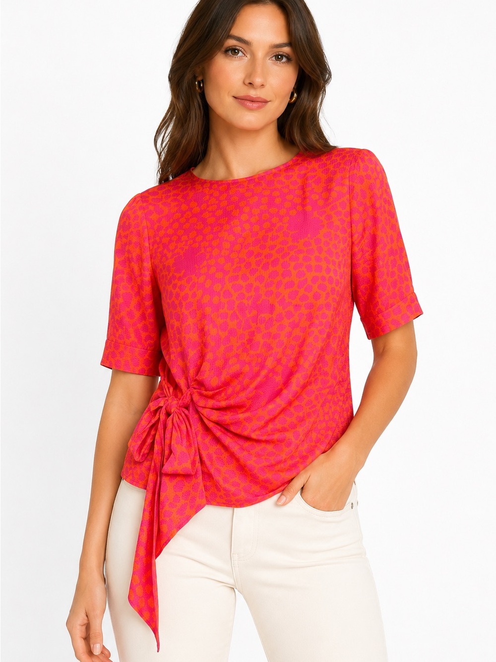 Ted Baker London Tie Front Top Pink Orange Animal Print Ted Size 2 US 4-6